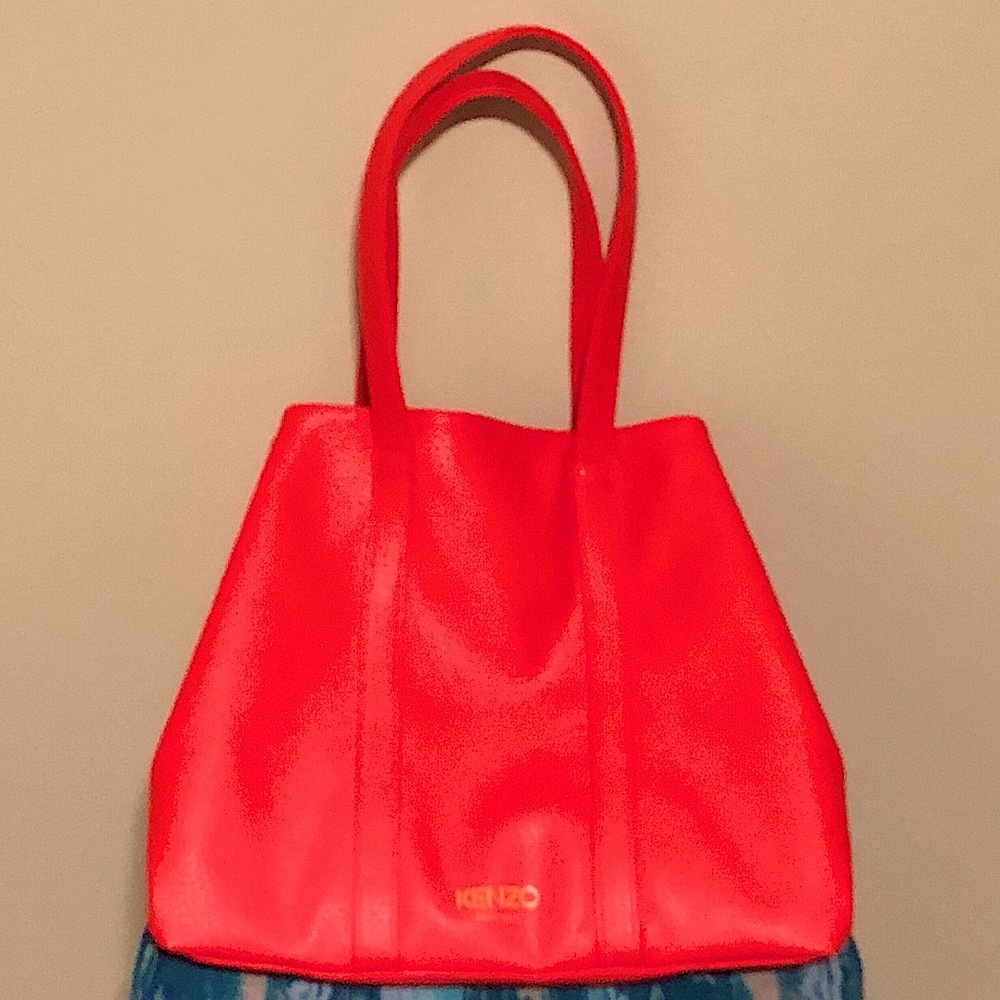 KENZO Parfums Coral Red Faux Leather Tote Bag